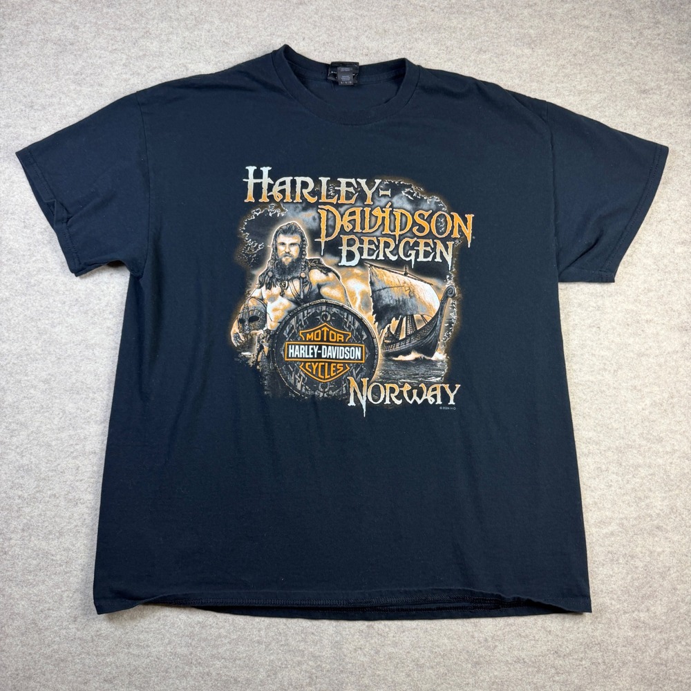 Harley Davidson Bergen Norway Viking Graphic T-Shirt Black XL Mens
